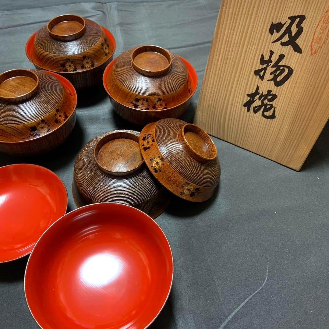 扇子金蒔絵朱塗　吸物椀　10客 扇子金蒔絵朱塗 吸物椀 10客